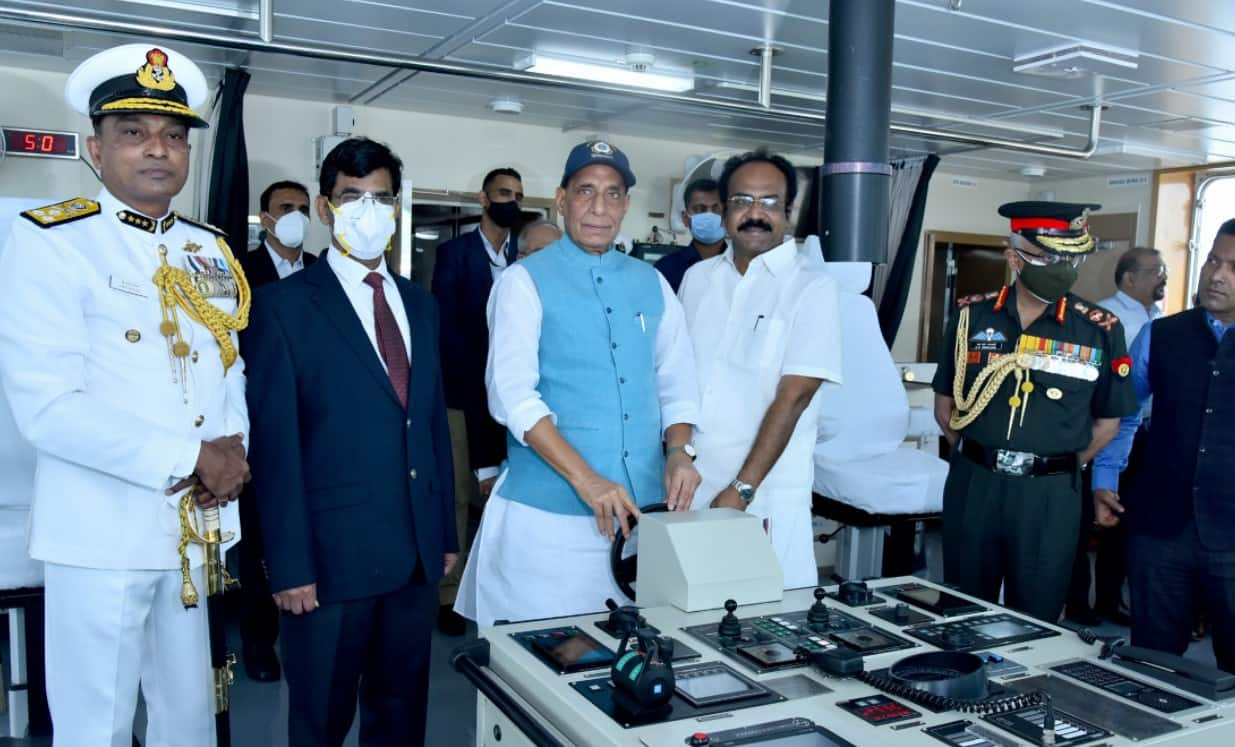 Rajnath Singh dedicates to the nation Indigenously built ICGS 'Vigraha'