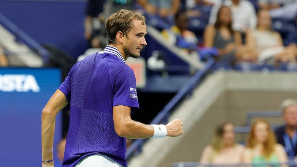 World No. 2 Daniil Medvedev exults after defeating Richard Gasquet of France in US Open 2021 first round in New York. (Source: Twitter)