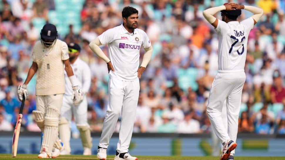 Indian paceman Umesh Yadav reacts on Day 5 of the fourth Test against England at the Oval in London. (Photo: PTI)