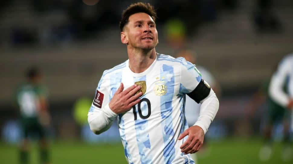 Argentina captain Lionel Messi celebrates after scoring against Bolivia in their FIFA World Cup 2022 qualifying match in Buenos Aires. (Source: Twitter)