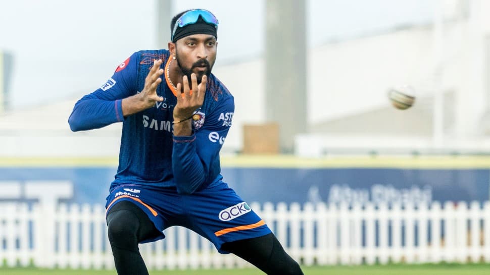 Mumbai Indians all-rounder Krunal Pandya takes part in fielding drills during a training session in Dubai. (Photo: Mumbai Indians)