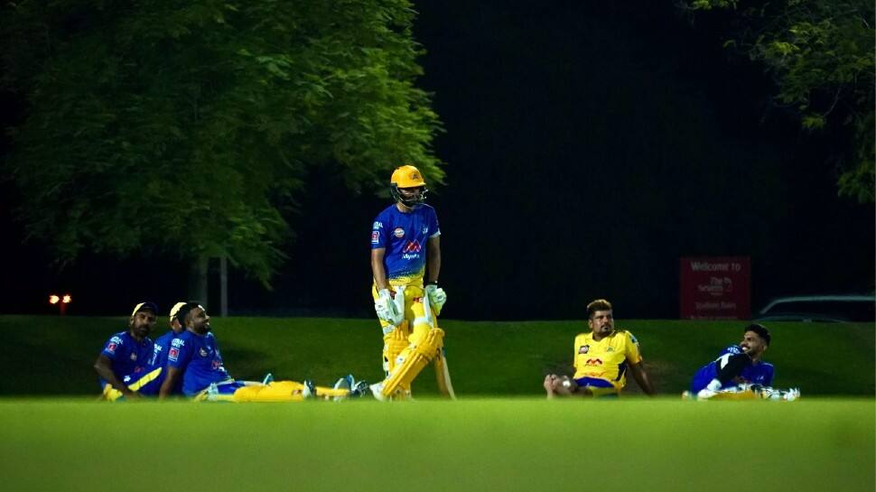 Members of the Chennai Super Kings team relax after a training session in the UAE. (Photo: CSK)