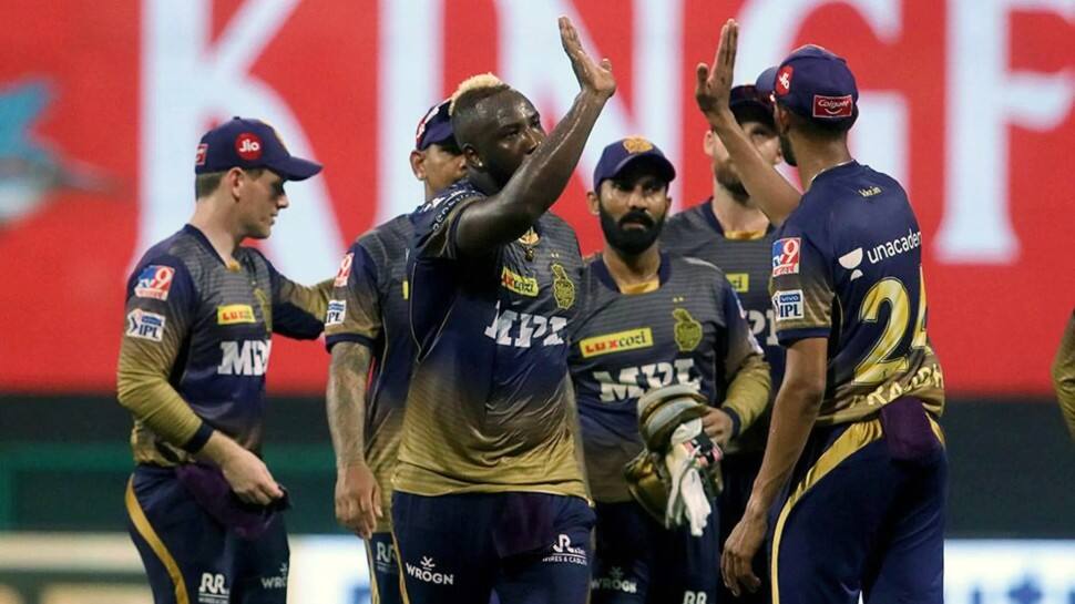 KKR all-rounder celebrates after picking up a wicket against RCB in their IPL 2021 tie in Abu Dhabi. (Photo: ANI)