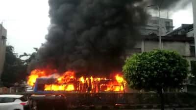 Surat city bus catches fire