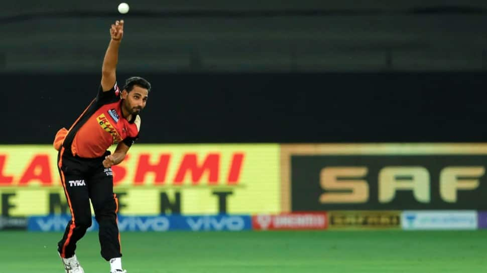 Sunrisers Hyderabad paceman Bhuvneshwar Kumar bowls during their IPL 2021 match against Rajasthan Royals in Dubai. (Photo: BCCI/IPL)