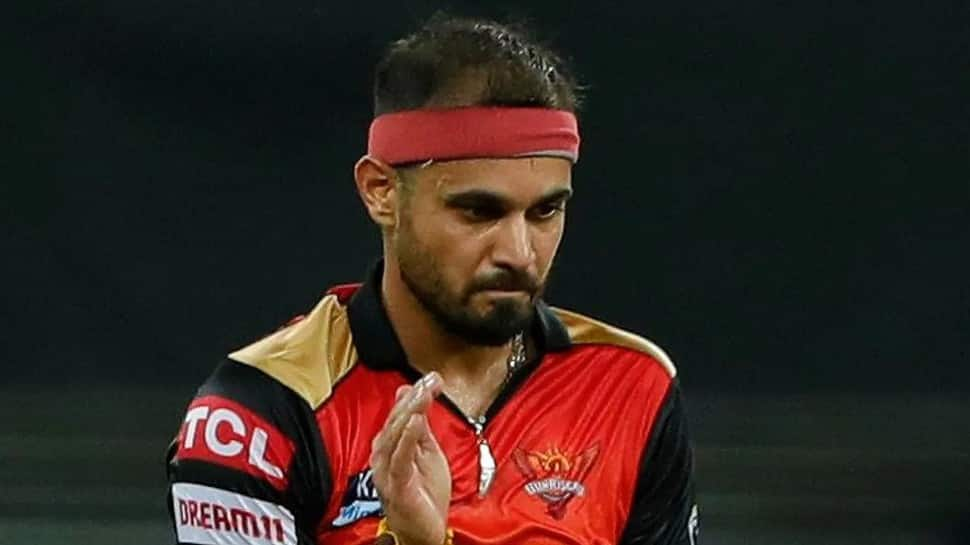 Sunrisers Hyderabad paceman Siddharth Kaul celebrates after picking up a wicket against Rajasthan Royals in their IPL 2021 clash in Dubai. (Photo: ANI)