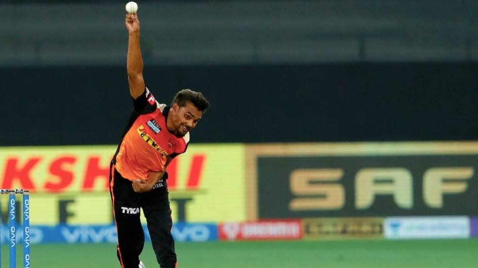 Sunrisers Hyderabad paceman Sandeep Sharma bowls against Rajasthan Royals in their IPL 2021 match in Dubai. (Photo: BCCI/IPL)