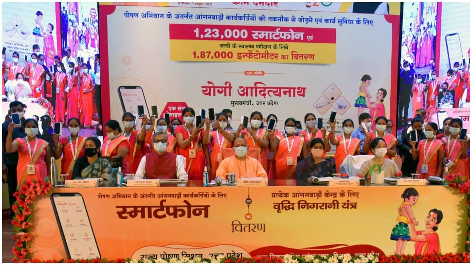 Uttar Pradesh CM Yogi Adityanath hands over 1 lakh smartphones to Anganwadi workers under Nutrition programme