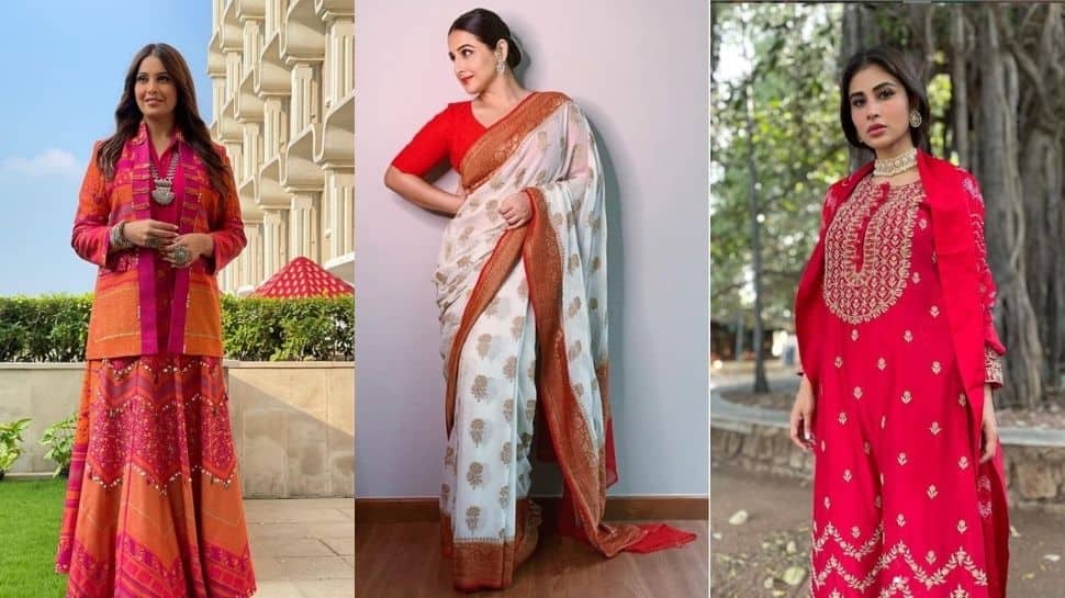 Durga Puja 2021: Bipasha Basu, Mouni Roy and Vidya Balan show how to add desi twist to festive wear! 