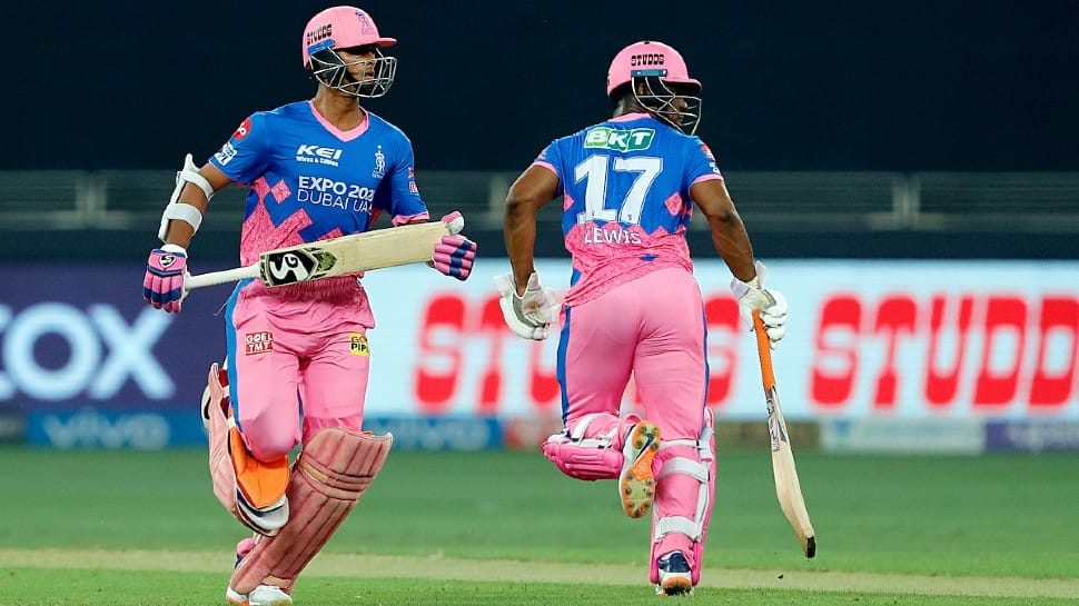 Rajasthan Royals Evin Lewis and Yashasvi Jaiswal during their opening stand against Royal Challengers Bangalore in their IPL 2021 match in Dubai. (Photo: ANI)
