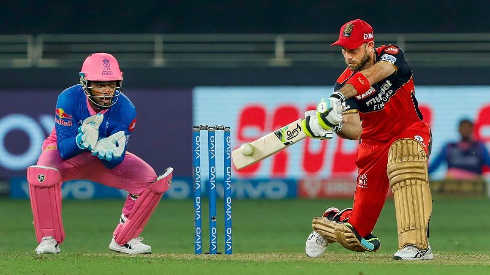 Royal Challengers Bangalore all-rounder Glenn Maxwell en route to scoring a fifty against Rajasthan Royals in their IPL 2021 match in Dubai. (Photo: PTI)