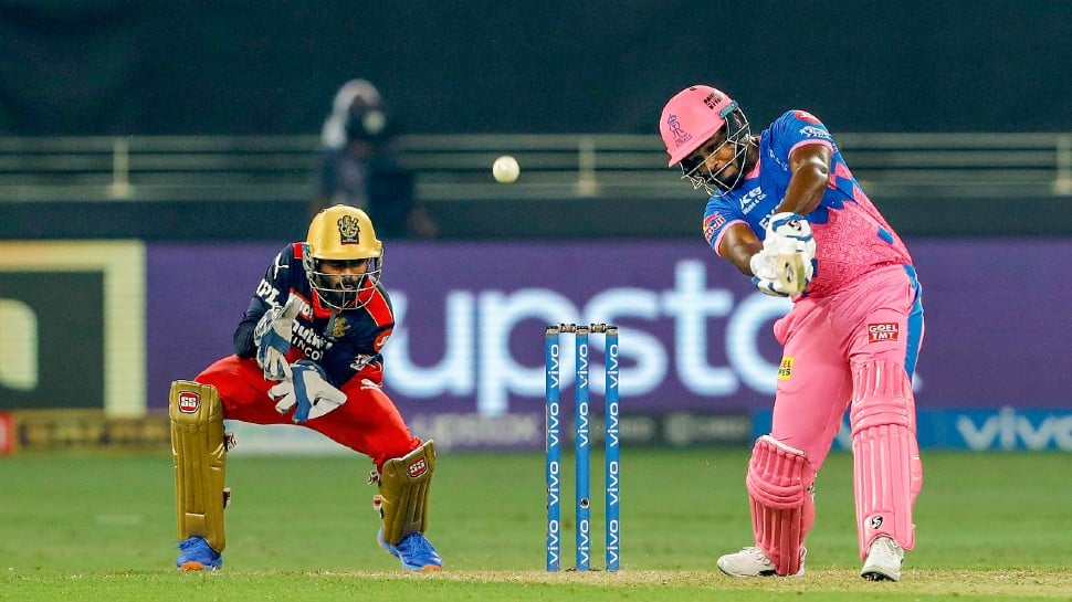 Rajasthan Royals captain Sanju Samson bats against Royal Challengers Bangalore in their IPL 2021 clash in Dubai. (Photo: PTI)