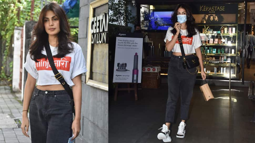 THIS strong message on Rhea Chakraborty&#039;s t-shirt goes viral - Watch