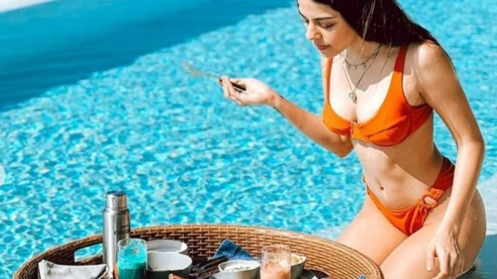 Alaya F oozes oomph in sexy orange bikini as she enjoys floating breakfast in Maldives – See Pics!