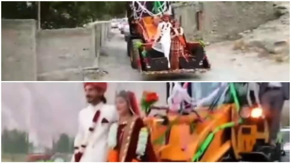 Pakistani dulha-dulhan make grand entry on excavator, watch here