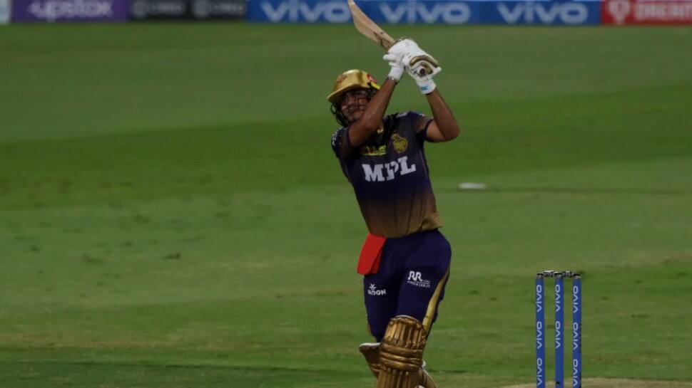Kolkata Knight Riders opener Shubman Gill hits out en route to scoring a fifty in the IPL 2021 tie against Rajasthan Royals in Sharjah. (Photo: BCCI/IPL)