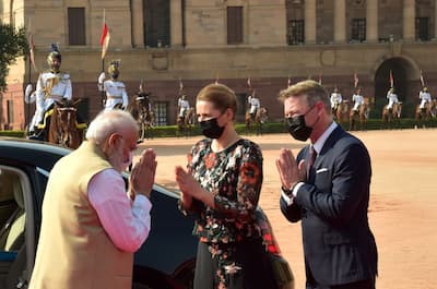 PM Narendra Modi welcomes Denmark PM Mette Frederiksen at Ceremonial Reception at Rashtrapati Bhavan