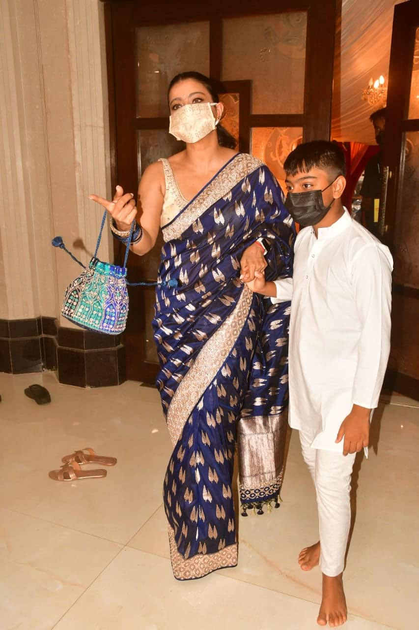 Kajol with son Yug Devgn on Durga Puja 2021