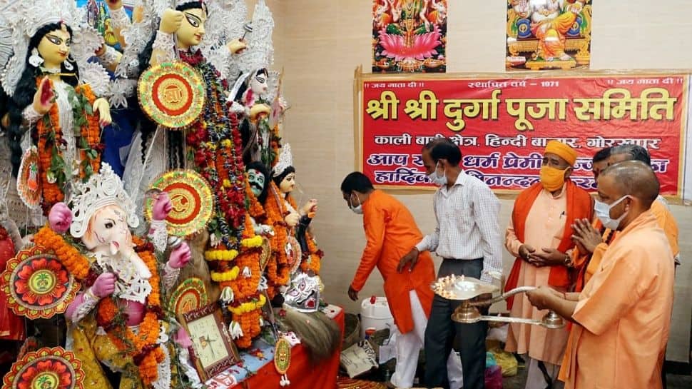 UP CM Yogi Adityanath worships Goddess Durga