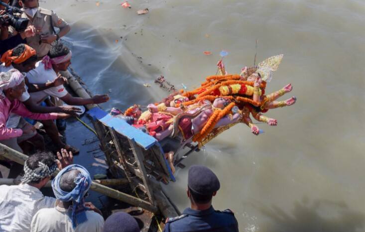 Immersion of Maa Durga's idol in Brahmaputra River