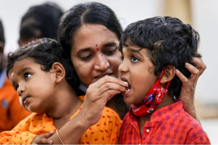 A 'Vidyarambham' ceremony on the occasion of Vijayadashami