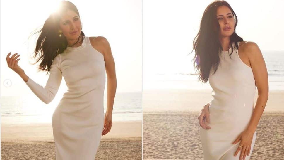 Katrina Kaif poses on the beach in white bodycon dress, Ranveer Singh reacts!