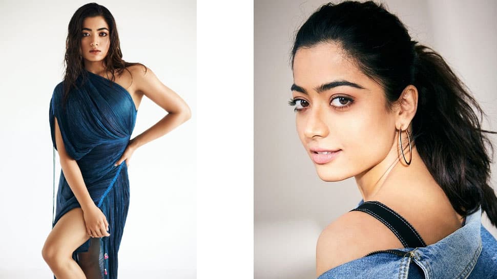 Rashmika Mandanna teases a smouldering look, raises temperature in a thigh-high slit evening blue gown - In pics