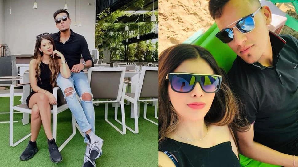 Rahul Chahar with his fiancée Ishani