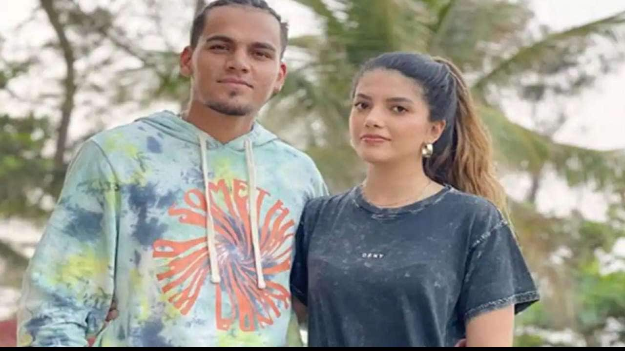 Rahul Chahar with his fiancée Ishani