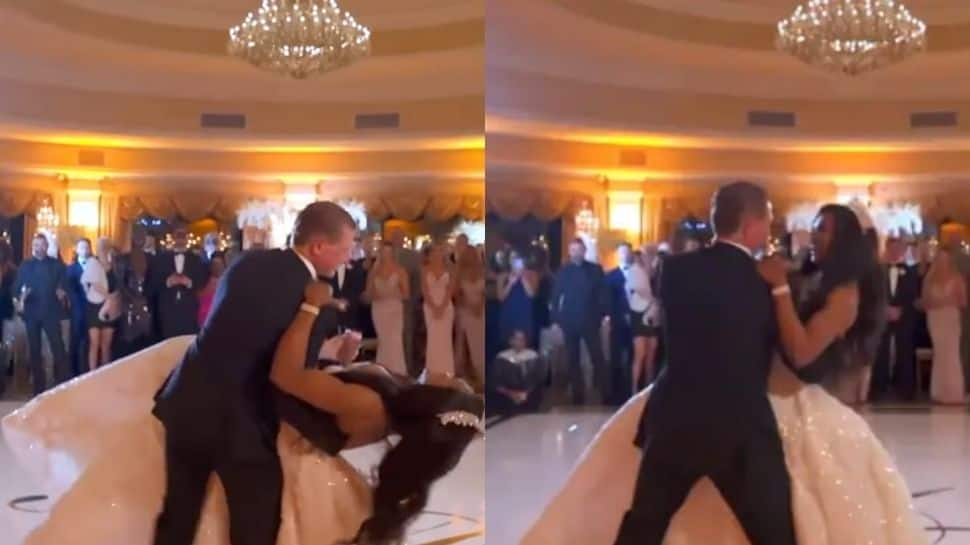 Falling in love! Bride and Groom fall on stage while dancing on their wedding day- Watch viral video