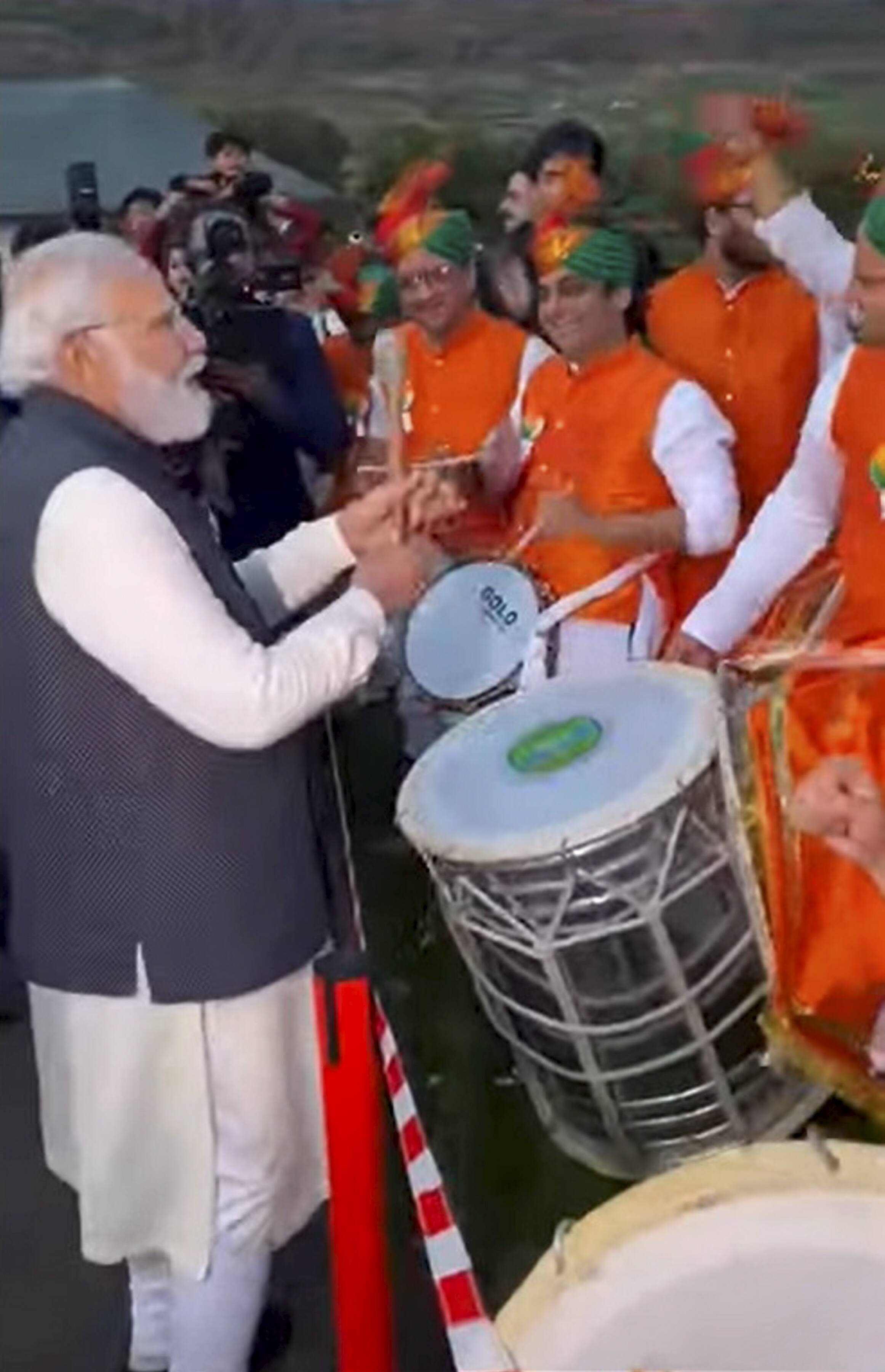 PM Narendra Modi playing drums