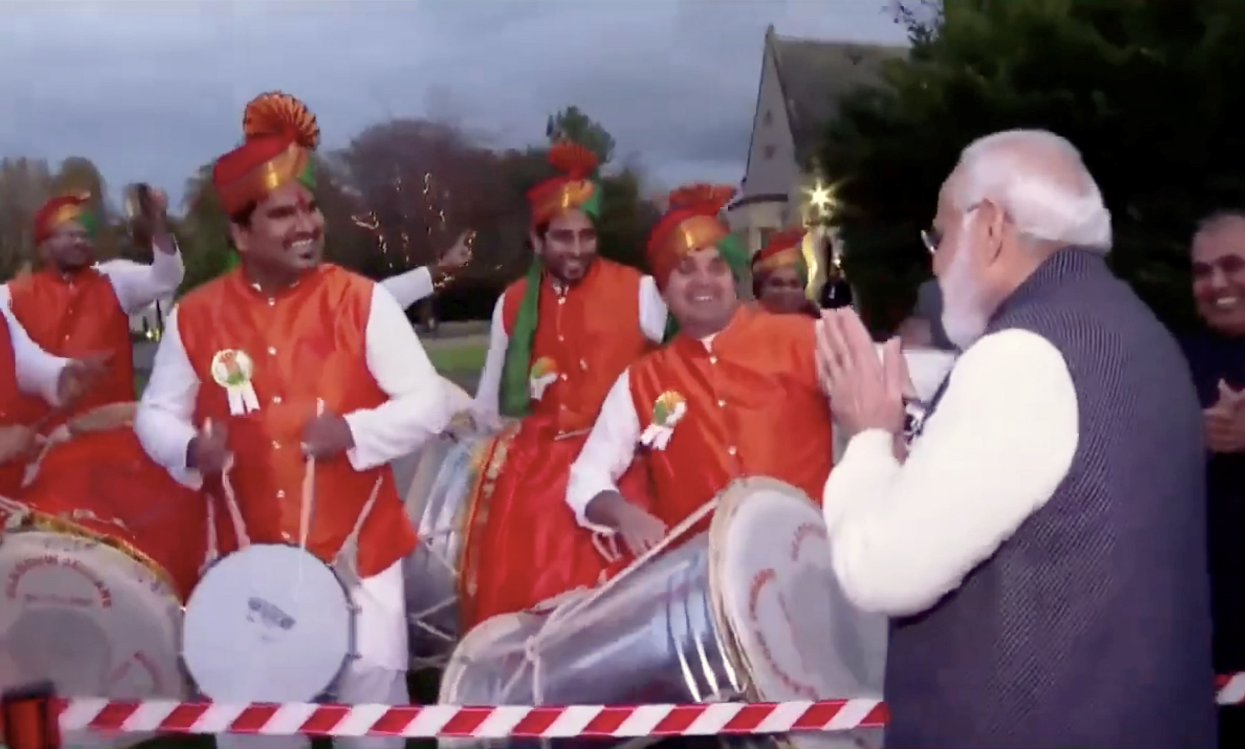 PM Narendra Modi receiving farewell to the accompaniment of the beats of drums