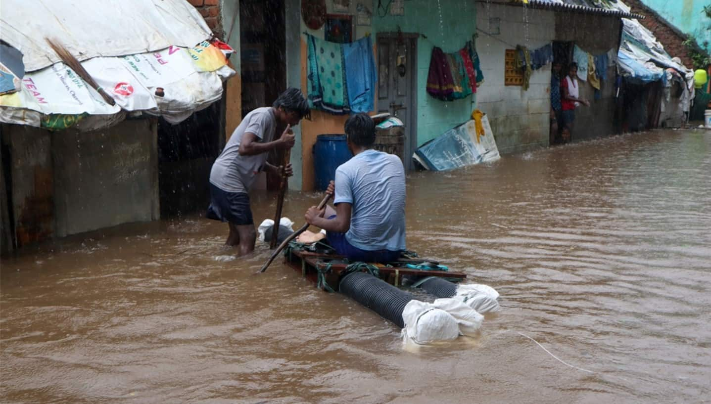 People using makeshift boat