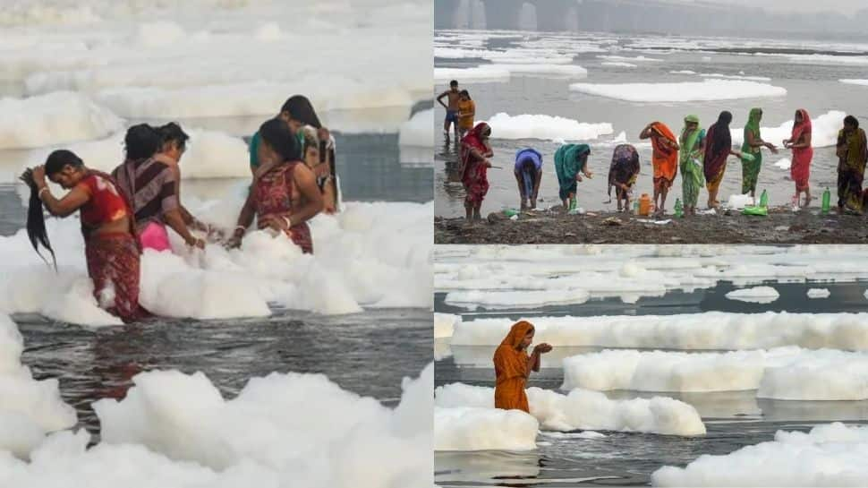 Chhath devotees take dip in toxic foam floating on Yamuna river- Watch