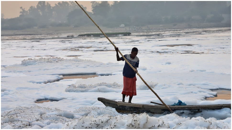 Delhi govt deploys boats to remove foam from Yamuna ahead of Chhath Puja