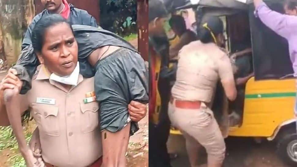 Woman cop carries unconscious man to safety amid heavy rainfall in Chennai- Watch 