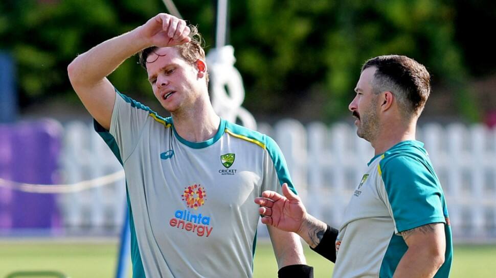 Australian batsman Steve Smith at a practice session ahead of the ICC T20 World Cup 2021 final against New Zealand. (Photo: ANI)