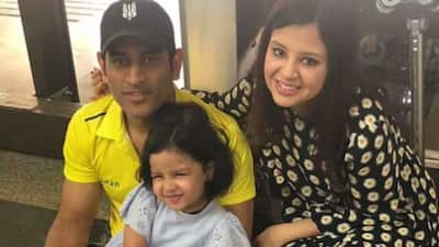 MS Dhoni with daughter Ziva and wife Sakshi