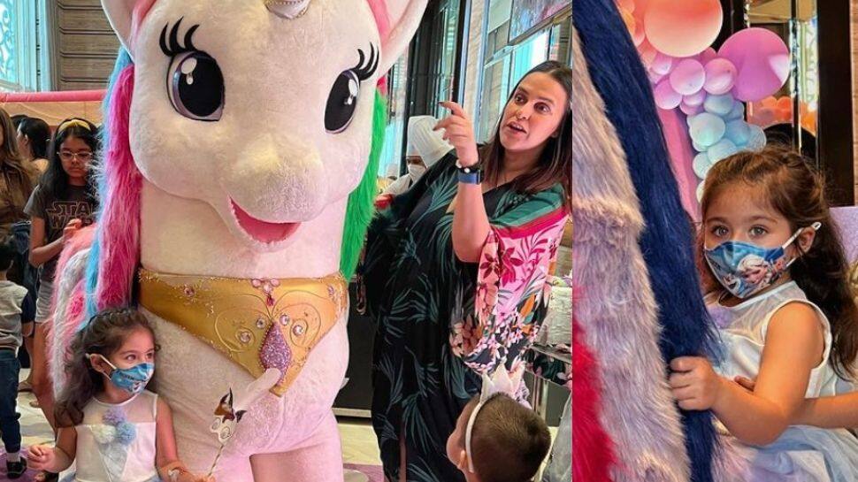 Neha Dhupia&#039;s daughter Mehr turns 3, actress celebrates with unicorn-themed birthday bash!