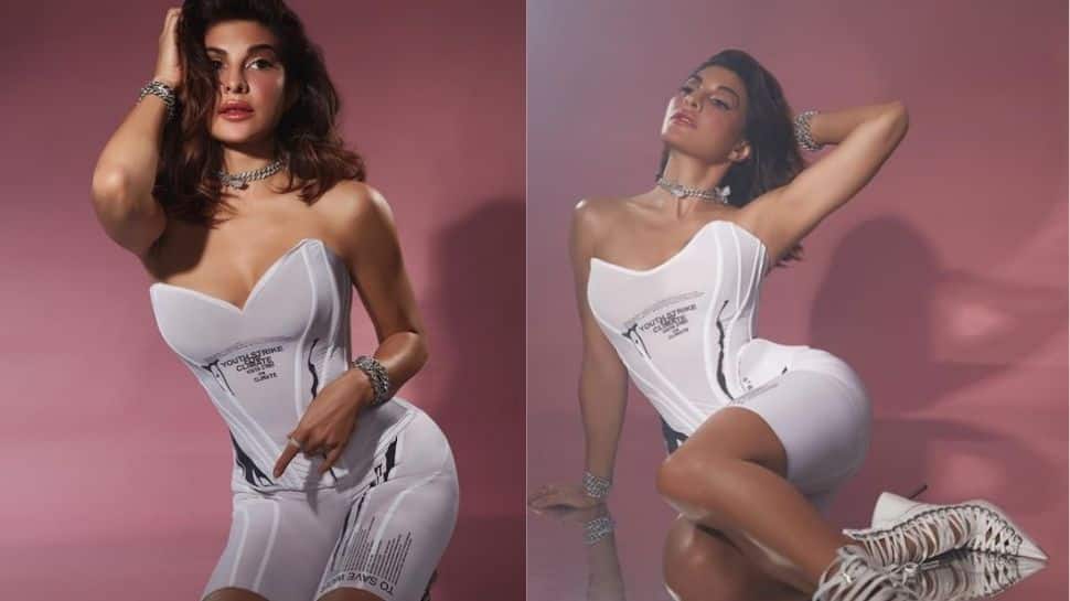Indian Actress Jacqueline Fernandez Sexy Nude Video - Jacqueline Fernandez oozes oomph in sexy white corset, sporty cycling  shorts - In Pics | People News | Zee News