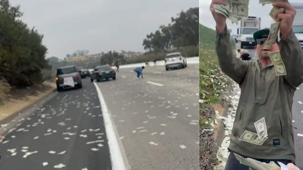 Viral: Road full of cash! Truck spills notes on highway, watch what happens next