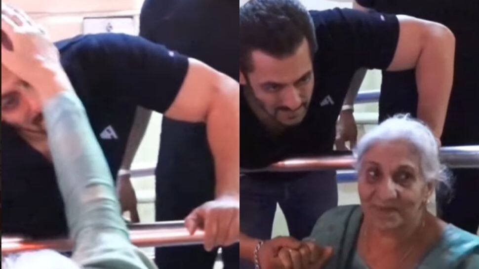 Salman Khan, outside Antim&#039;s screening, accepts blessings from elderly woman - Watch