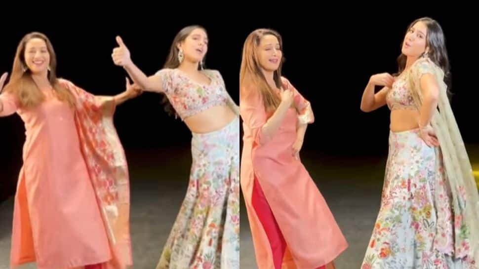 Maar Dala! Madhuri Dixit performs Chaka Chak hook step with Sara Ali Khan - Watch