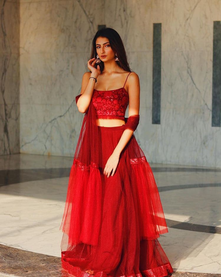 Palak looks gorgeous in a red lehenga