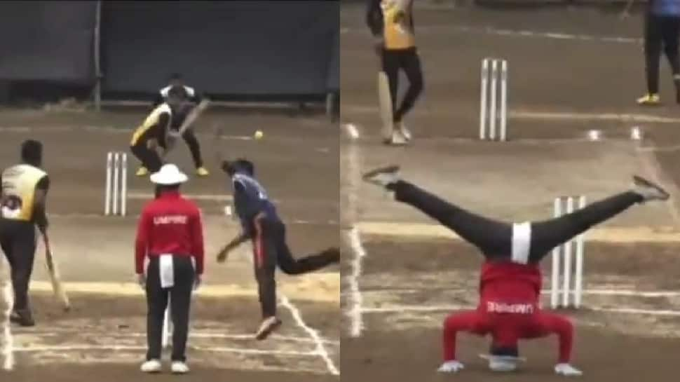 Viral video: &#039;When Yoga and Cricket meet&#039;, Internet reacts to umpire&#039;s hilarious reaction to a wide ball - WATCH