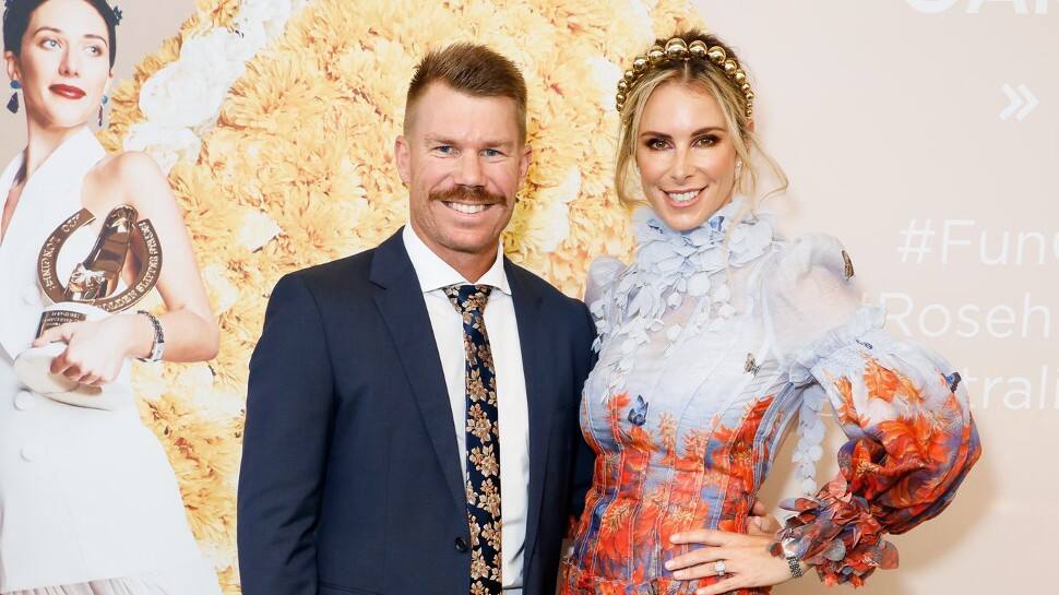 Australia opener David Warner with wife Candice, who is an accomplished tri-athlete. The couple have three daughters together. (Source: Twitter)