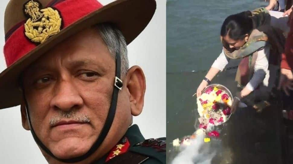 CDS General Bipin Rawat&#039;s daughters immerse ashes of parents in Ganga in Haridwar