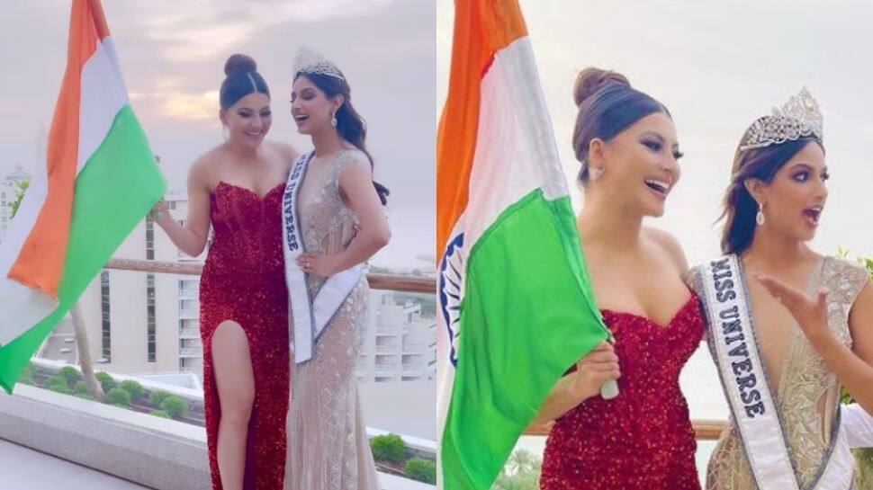 Miss Universe 2021: Urvashi Rautela holds Indian flag as she congratulates winner Harnaaz Sandhu!