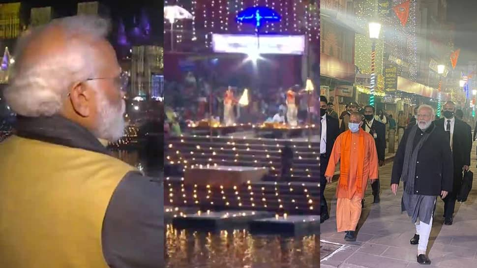 PM Narendra Modi witnesses Ganga &#039;aarti&#039; onboard cruise, conducts midnight inspection of development works in Varanasi