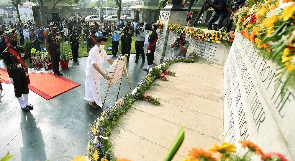 Tamil Nadu CM MK Stalin pays tribute to Indo-Pak war martyrs.